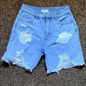 Light was distressed denim shorts